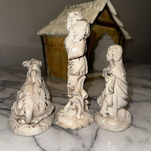 Vintage Atlantic Mold Ceramic 11pc Manger Nativity Set Handmade Handpainted Xmas - Picture 15 of 16
